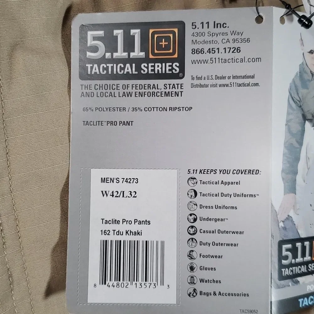 NEW NWT 5.11 Taclite Pro Ripstop Tactical Pants TDU Khaki 42x32‎
